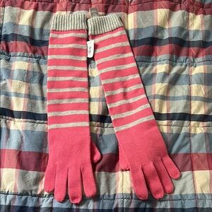Pink and Gray Striped Gloves